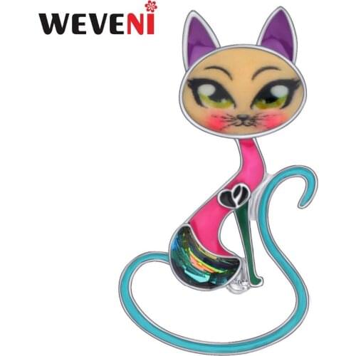 WEVENI Alloy Enamel Elegant Cat Brooches Clothes Scarf Pin Cute Fashion Animal Pet Jewelry For Women Girls Teens Gift Decoration