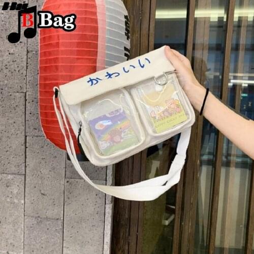 Japanese Women shoulder bag Fashion Transparent Female Canvas Bag handbag StudentsCute cartoon canvas bag ita Bag shoulder bag