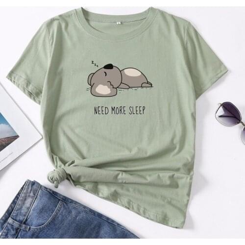 Women Summer Short Sleeve 100% Cotton T shirt Plus Size S-5XL Oversize Lazy Sleep Koala Print Casual T-shirt O Neck Lady Tee Top