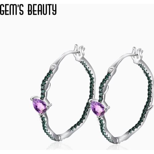 GEMS BEAUTY Natural Amethyst Gemstone Handmade Earrings 925 Sterling Silver Thorns Bud Statement Hoop Earrings For Women Party