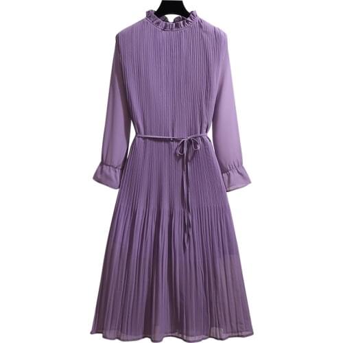 Purple dress Women 2021 Spring Chiffon Dress Fashion Casual Dress Women temperament Chiffon Pleated Dress
