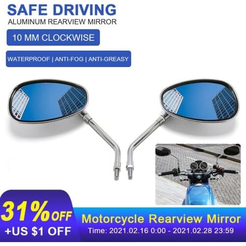 1Pair Chrome 10mm Modified Plated Universal Motorcycle Rearview Mirror Motorbike Side Mirrors for Honda Suzuki BMW Ducati