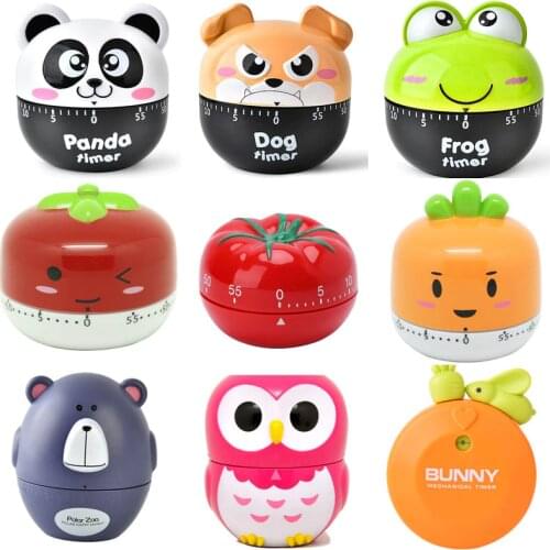 1Pcs Mechanical Cute Cartoon Animal Alarm Clock Countdown Home Decoration Kitchen Gadgets Cooking Timers Portable 25 colors