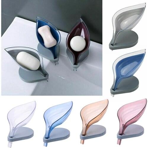 1pc Leaf Shape Hollow Soap Holder Drainage Storage Holder Container Suction Cup Drain Soap Box Bathroom Gadgets
