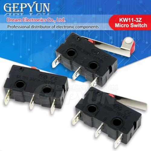 10 PCS/lot 3pin KW11-3Z Micro Switch Limit Switch 5A 250VAC Mini With Pulley Interrupteur Handle Push Button Switch