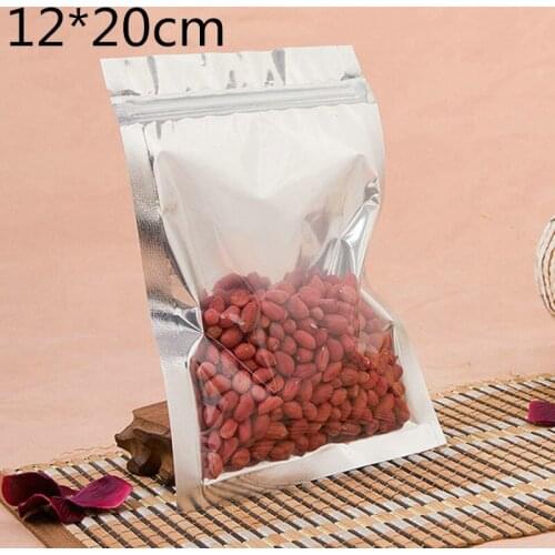 100pcs 12*20cm Airtight Zipper Food Pouch Clear Front Aluminum Foil Back Heat Sealable Zip Lock Bag for Candy Nuts Biscuit Snack