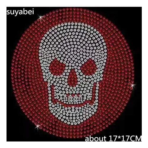 2pc/lot skull hot fix rhinestone transfer motifs iron on applique patches iron on crystal transfers design for coat