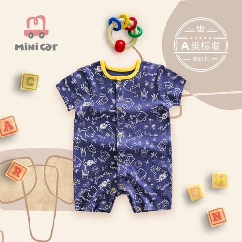 2021 Mini Car Cotton Baby Jumpsuit Short Sleeve Baby Clothes One-piece Summer Male Baby Clothes Jumpsuit Cartoon Pattern