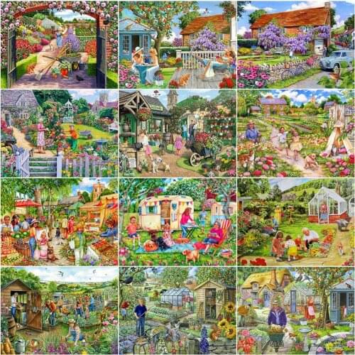 AZQSD Diamond Painting Garden Cross Stitch Kit Home Decor Diamond Embroidery Landscape Mosaic Full Square Drill Handmade Craft