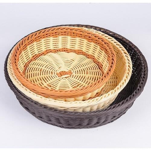 Bamboo Woven Bread Basket Snack Container Fruit Vegetable Egg Storage Basket Outdoor Picnic Tray Round Stackable Food Display