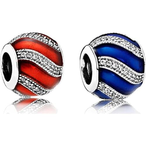 Baofu New 925 Sterling Silver Beads Red And Blue Shiny Wave Shape Suitable For Original Female Bracelet Jewelry