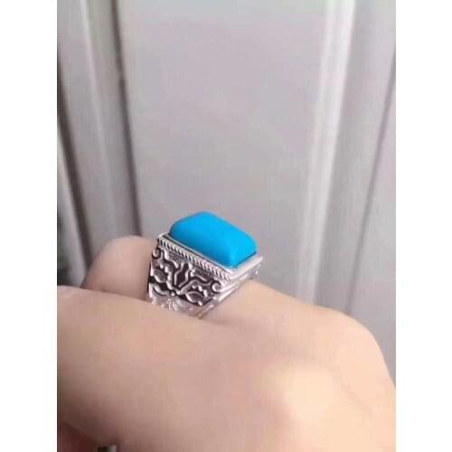 Free shipping Turquoise Ring 925 sterling silver Wholesales Fine jewelry Turquoise Man Ring 10*14mm