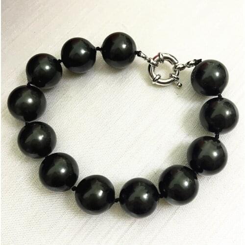 Free shipping natural black big round shell pearl beads 14mm elegant bracelet high grade fashion women jewelry 7.5inch B1520