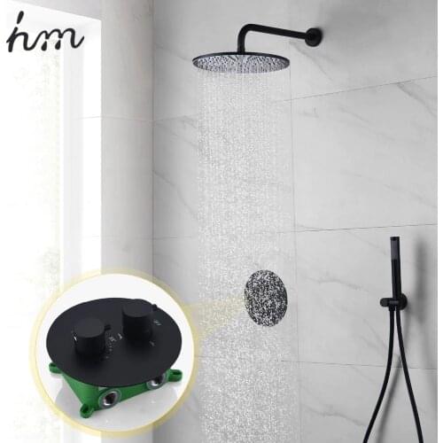 Hm Black Shower Antique Wall Mounted Rain Shower & Hand Shower Brass Head Size-200mm/250mm Black Shower System