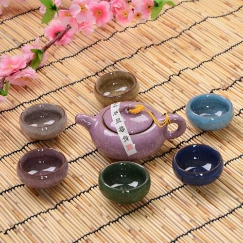 Colorful cracked glaze tea set, one pot, six cups, Kung Fu tea set, business gift, home office, master water cup, ceramic