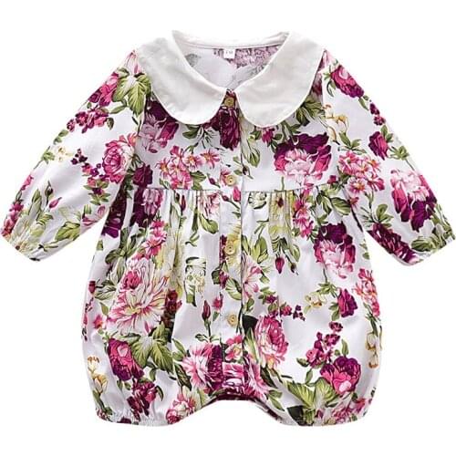 0-24M Newborn Baby Girls Floral Rompers Long Sleeve Jumpsuit Playsuit Peter Pan Collar Flower Baby Costume Autumn Clothes