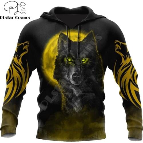 Beautiful The Yellow Moon Wolf 3D All Over Printed Men Hoodie Autumn Unisex Sweatshirt Zip Pullover Casual Streetwear KJ460