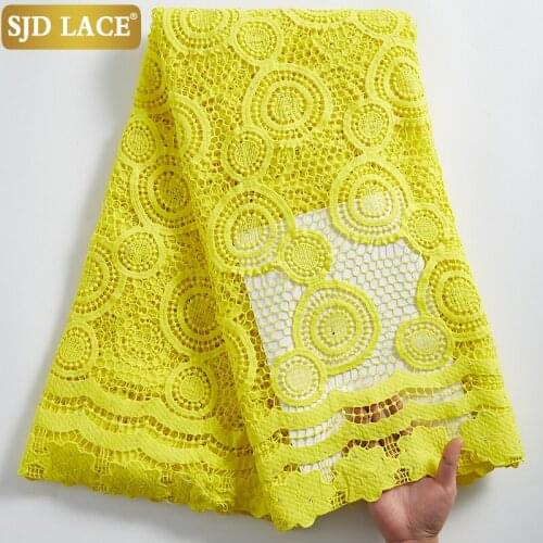SJD LACE Yellow Water Soluble African Guipure Cord Lace Fabric With Stones Embroidery Hole Nigerian Cord Lace For Wedding A2314