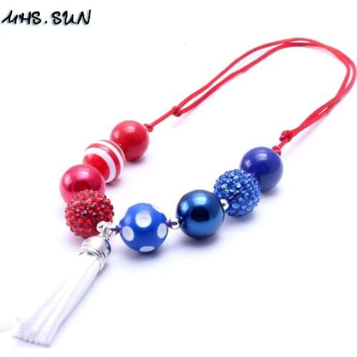 MHS.SUN fashion princess chunky bubblegum beads girls necklace handmade baby kids gumabll necklace with tassel pendant BN067