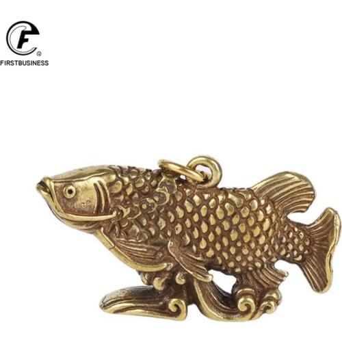 Arowana Fish Figurines Lucky Feng Shui Ornament Home Decorations Pure Brass Dragonfish Miniature Vintage Animal Keychain Hanging