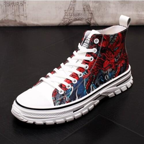 2020 Luxury Men Fashion Casual Ankle Boots Spring Summer Autumn Graffiti Prints High Top Sneakers Male Thick Bottom Shoes