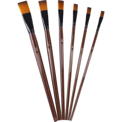 Art Model Paint Nylon Hair Acrylic Oil Watercolour Drawing Art Supplies Brown 6 Pcs Painting Craft Artist Paint Brushes Set