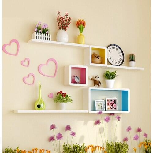 Wall decoration shelf diverse combinations wooden wall shelf simple creative lattice for bedroom living room wall deco clapboard