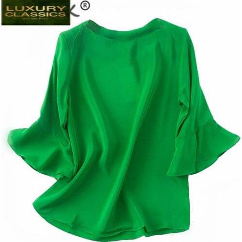 Real Silk Summer Vintage Womens Shirt Korean Harajuku Blouse Women 2021 Elegant Ruffles Blusas Crop Top Shirts Tops 6063