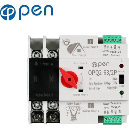 2P 63A Single Phase Din Rail ATS for PV and inverter Dual Power Automatic Transfer Selector Switches Uninterrupted