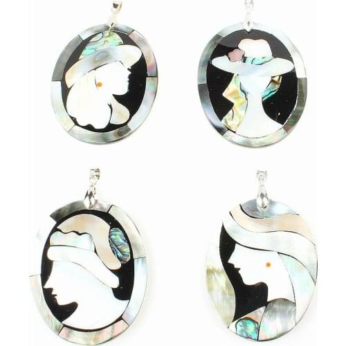 Natural Shell Oval Pendant Necklace Natural Abalone Shell Beauty Head Pendant Jewellery Making DIY Necklace Jewelry Accessories