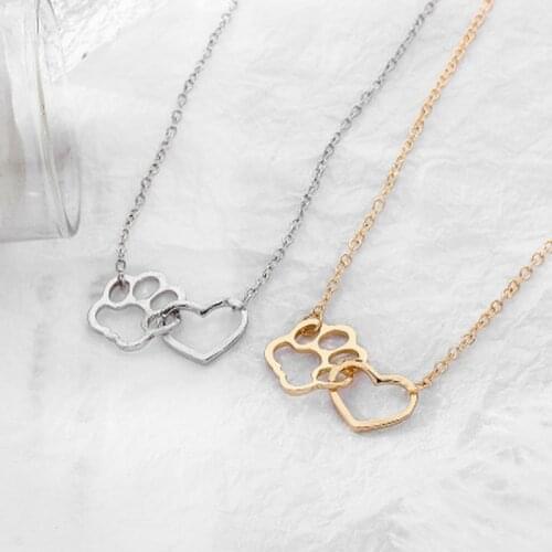 Hollow Pet Paw Footprint Necklaces Cute Animal Dog Cat Love Heart Pendant Necklace For Women Girls Jewelry Necklace