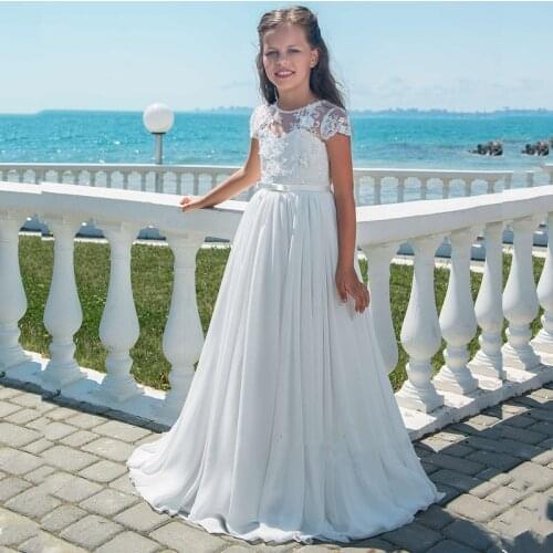 Crystal Beading Flower Girl Dresses Lace Up Applique Ball Gown First Communion Dress for Girls Customized Vestidos Longo