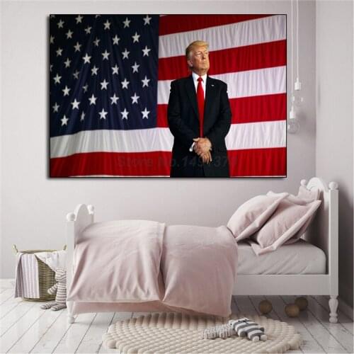 Donald Trump Portrait American Flag USA President Vote 2020 Canvas Painting Oil Print Poster Wall Art Picture Home Decor
