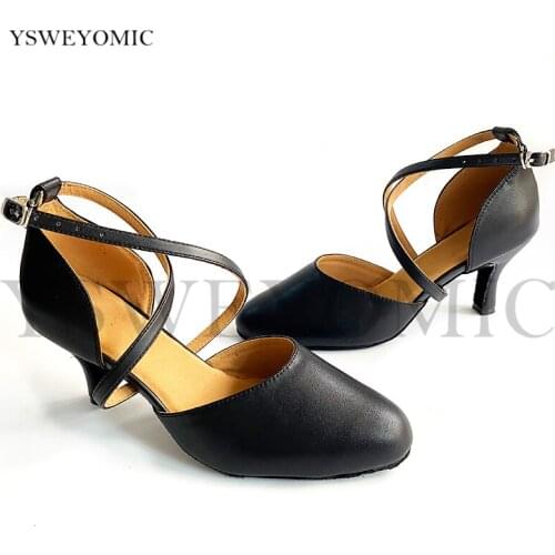 Black Soft Leather Ballroom Dance Shoes in High Quality Made Practise Standard Latin Ballroom Dancing Shoes For Women