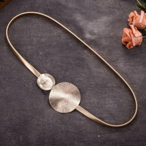 Korean Elastic Metal Waist Silver Gold Chain Belts Female Round Leaf Buckle for Women Dresses Strap Waistband Cummerbunds