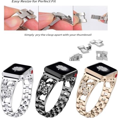 Women Diamond Watch Band For Apple Watch Series 1 2 3 4 Stainless Steel Strap For iWatch 38/40mm 42/44mm Rhinestone Bracelet