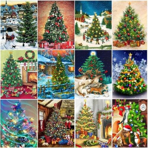 Christmas Diamond Painting Home Wall Decor 5D Diy Full Drill Diamond Embroidery Mosaic Christmas Tree Scenery Decoration Gift