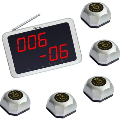 SINGCALL Service Calling, Wireless Table Calling System, Room Calling System, 5pcs Table Bells and 1pc Receiver APE1800