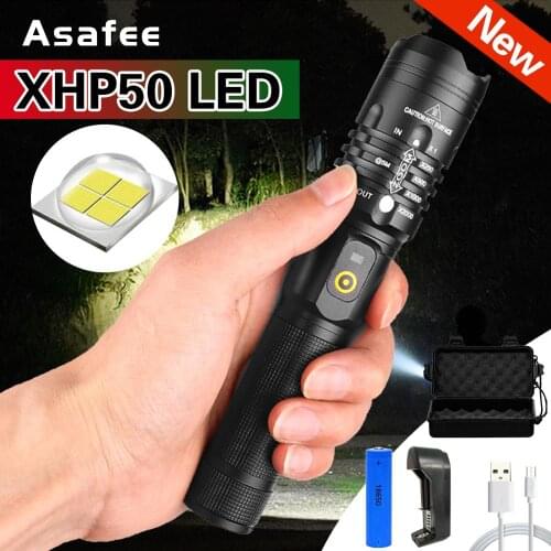 LED Flashlight Ultra Bright Torch 18650 XHP50 LED 3 Modes USB charging High Power Zoomable Flashlight Rechargeable
