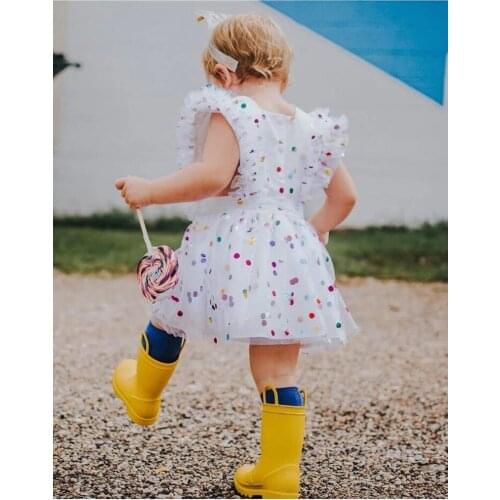 1 Yard Off white Tulle Lace Rainbow Polka Dots Fabric with Bronzing sequins for Prom Dress Wedding Ceremony or Girl Tutu Dress