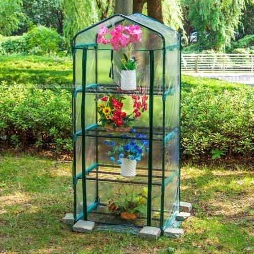 69x49x160CM Outdoor Garden 4-Tier Mini Greenhouse Grow Warm Room Plant Growing Tent PVC Green House with Shelves