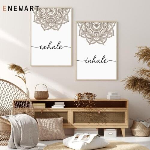 Bohemian Mindfulness Zen Wall Art Exhale Inhale Mandala Canvas Painting Pictures Yoga Room Prints and Posters Home Decoration