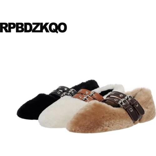 Winter designer shoes women luxury 2019 white china flats female chinese large size brown round toe shallow ladies fur black