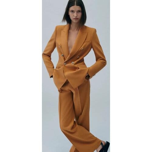 Nlzgmsj Za Women 2021 Autumn Ladies Suit Two Piece Sets Women Blazer Double Breasted Work Jacket Coat Suit Long Pant 202108