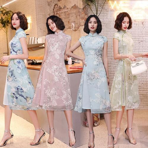 Vintage Oversize 3XL Novelty Short Chinese Formal Rayon Dress Chinese Style Women Mandarin Collar Qipao Elegant Lady Cheongsam