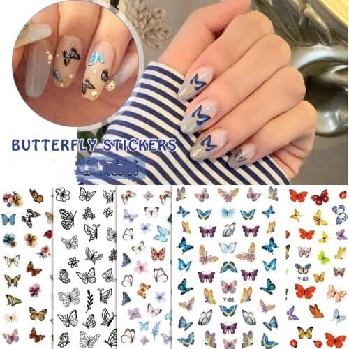 1sheet Butterfly Nail Stickers Water Transfer Decals Colorful Blue Black Design Nail Art Manicure Sliders Wraps Foils Stickers