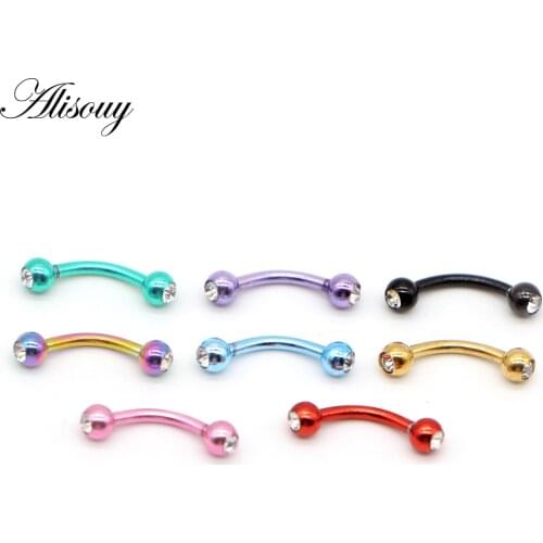 Alisouy 1PCS Eyebrow Piercings colorful Rings Double Gems Eyebrow Rings Curved Barbell Eyebrow Piercings Body Jewelry unisex