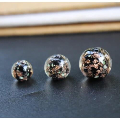 10pcs/lot 8mm10mm 12mm Lampwork Glass Beads Glass Luminous Beads Black Color With Shinning Sand for earring necklace making