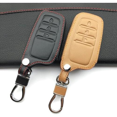 2017 Exquisite Genuine Leather Remote Control Car Key Chain Case Cover For Toyota 3 Buttons Smart Key protect shell starline a91