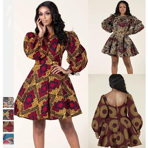 2020 Autumn Sexy African Women Printing Long Sleeve Mini Dress African Print Dresses African Dresses for Women